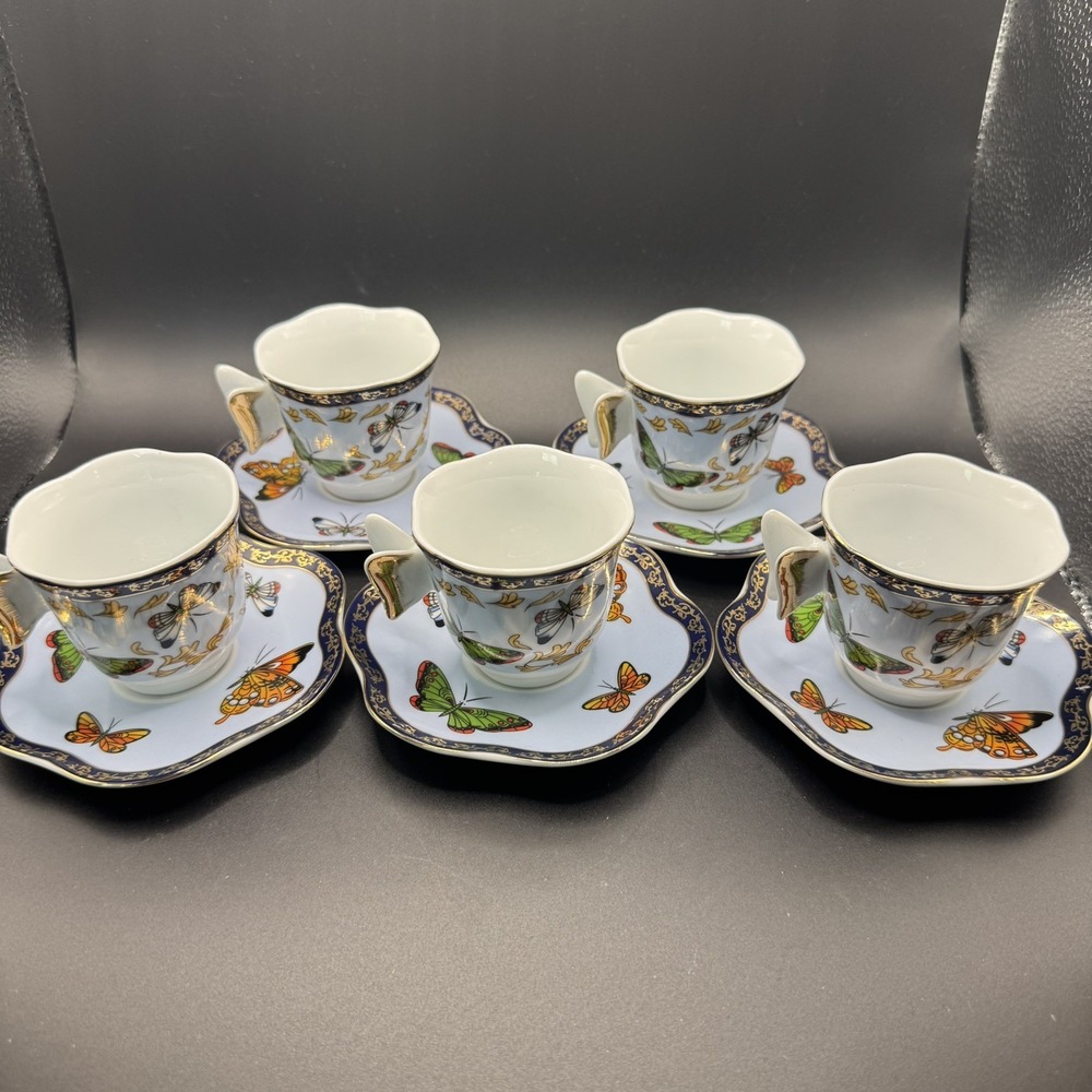 Lot Of 10 Pcs Multicolor Ceramic Classic Coffee & Tea Demitasse Cup & Saucer